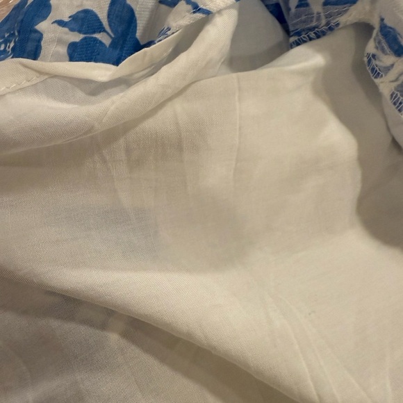 Sweet Lemon Blue and White Floral Deep V-Neck Lace Tiered Gathered Waist Dress - Picture 10 of 14